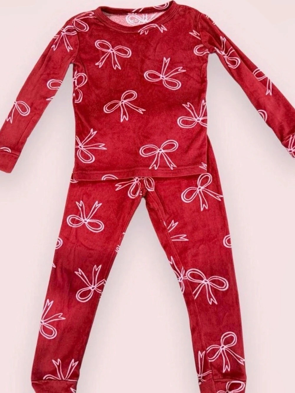 Cat & Jack Bows Long-Sleeve Top and Pants Smooth Jersey Snug Fit Pajama Set Bows